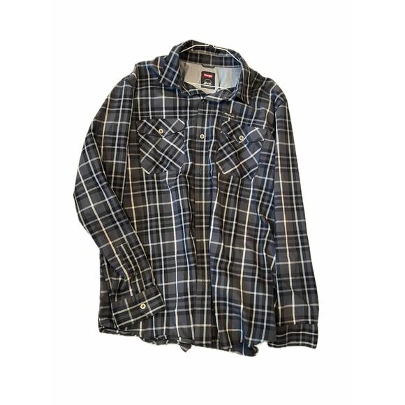 Wrangler Black Gray Checkered Flannel Mens XL - Picture 1 of 3